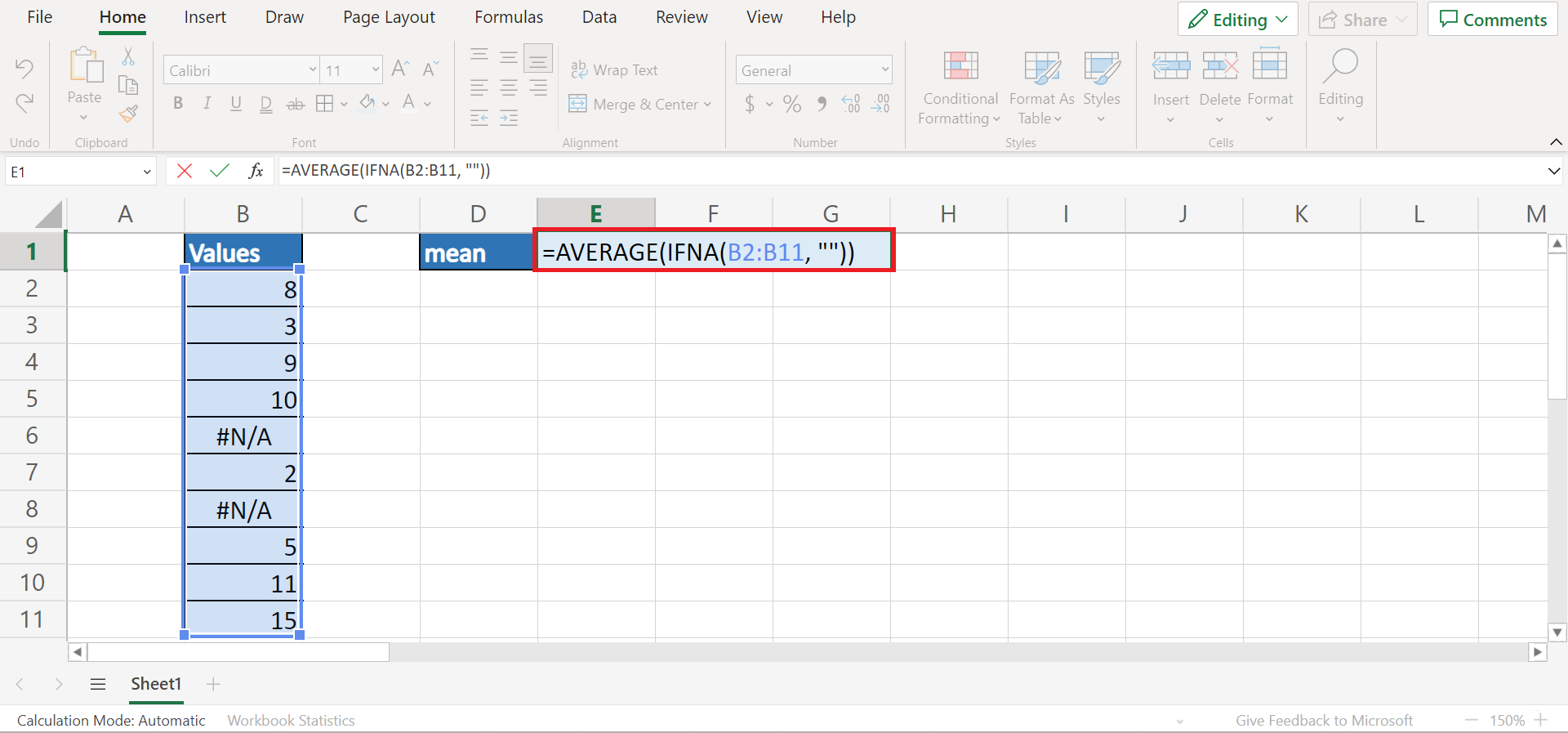 Ignore #N/A Values in Excel