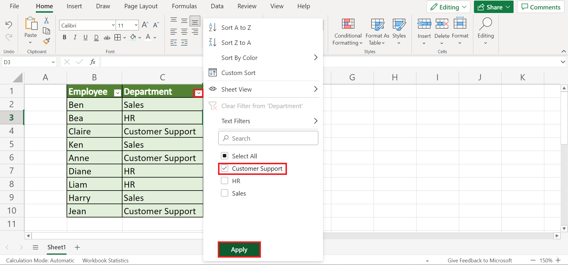 Delete Filtered Rows in Excel