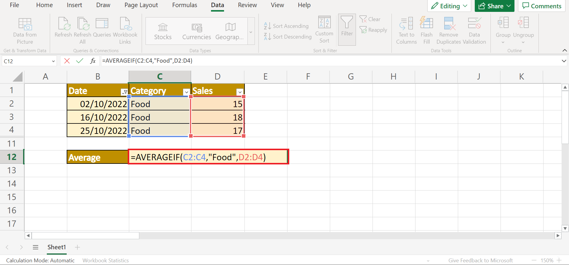 Average Filtered Rows in Excel