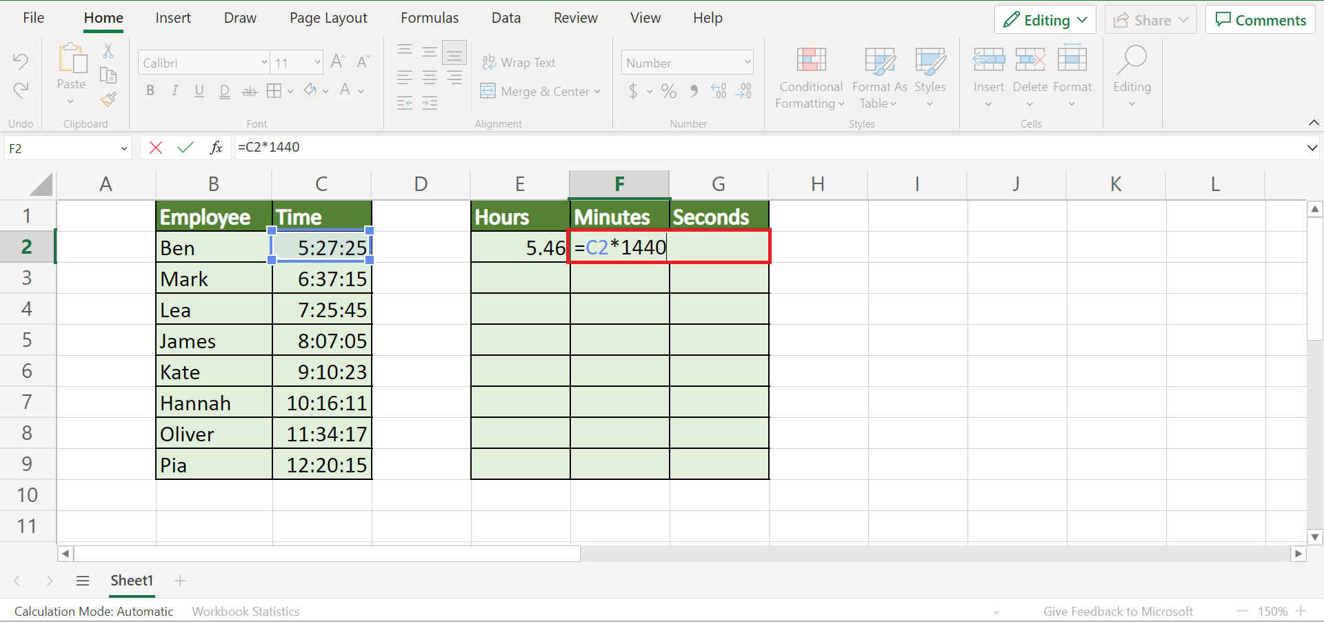 Convert Time into Decimals in Excel