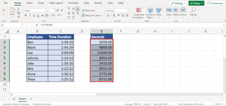 How to Convert Time Duration to Seconds in Excel - Sheetaki