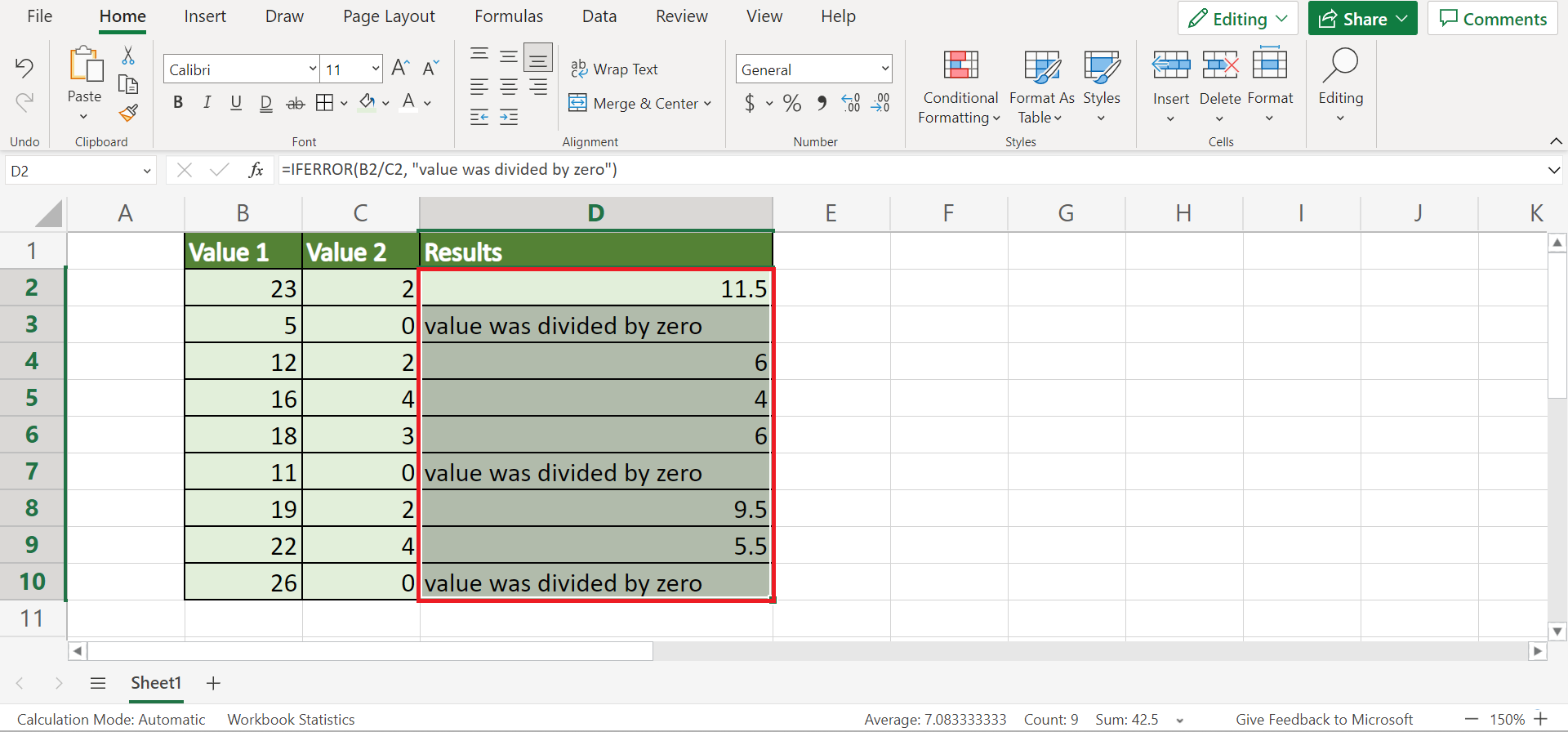 Ignore #DIV/0! Values in Excel