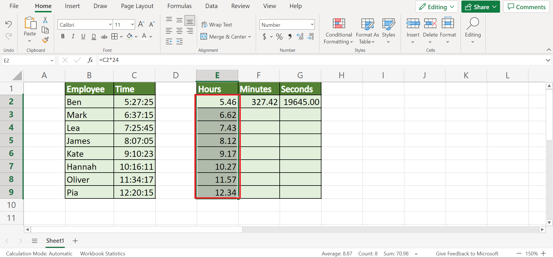 Convert Time into Decimals in Excel
