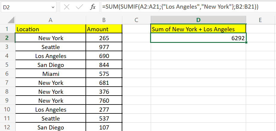 SUMIF with OR in Excel