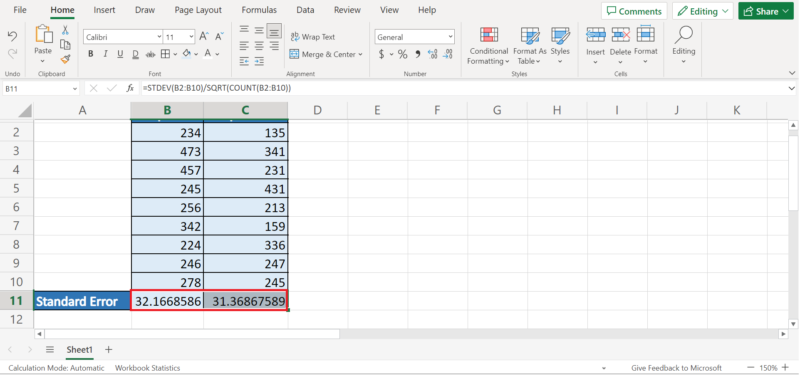 How to Calculate Standard Error in Excel - Sheetaki