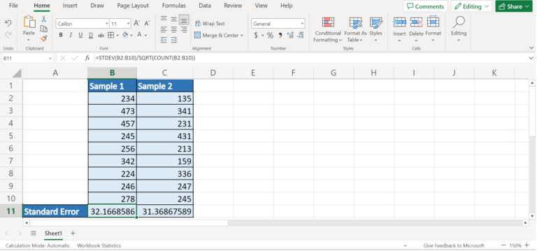 How to Calculate Standard Error in Excel - Sheetaki