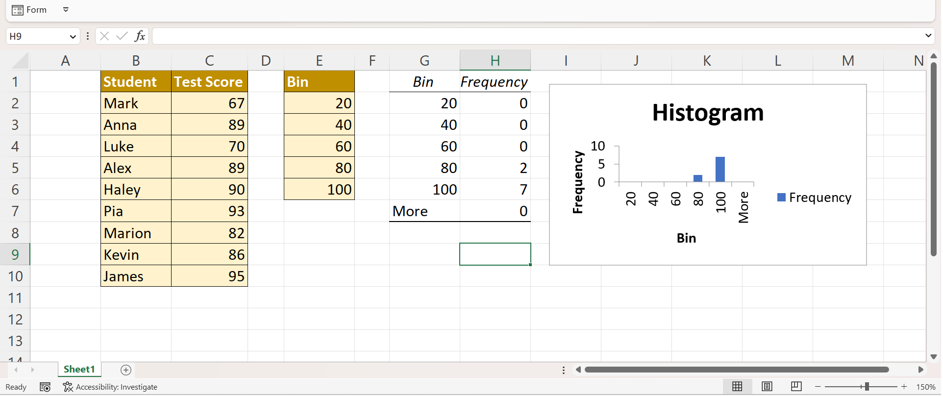 Data Binning in Excel