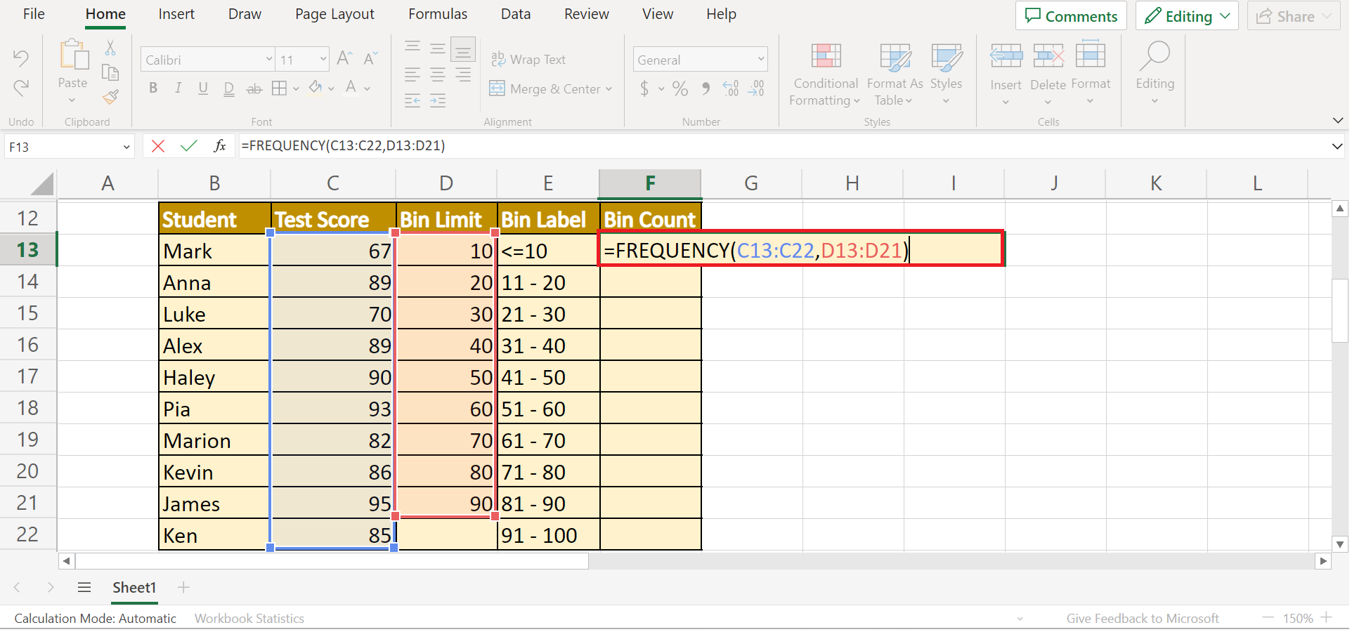 Data Binning in Excel