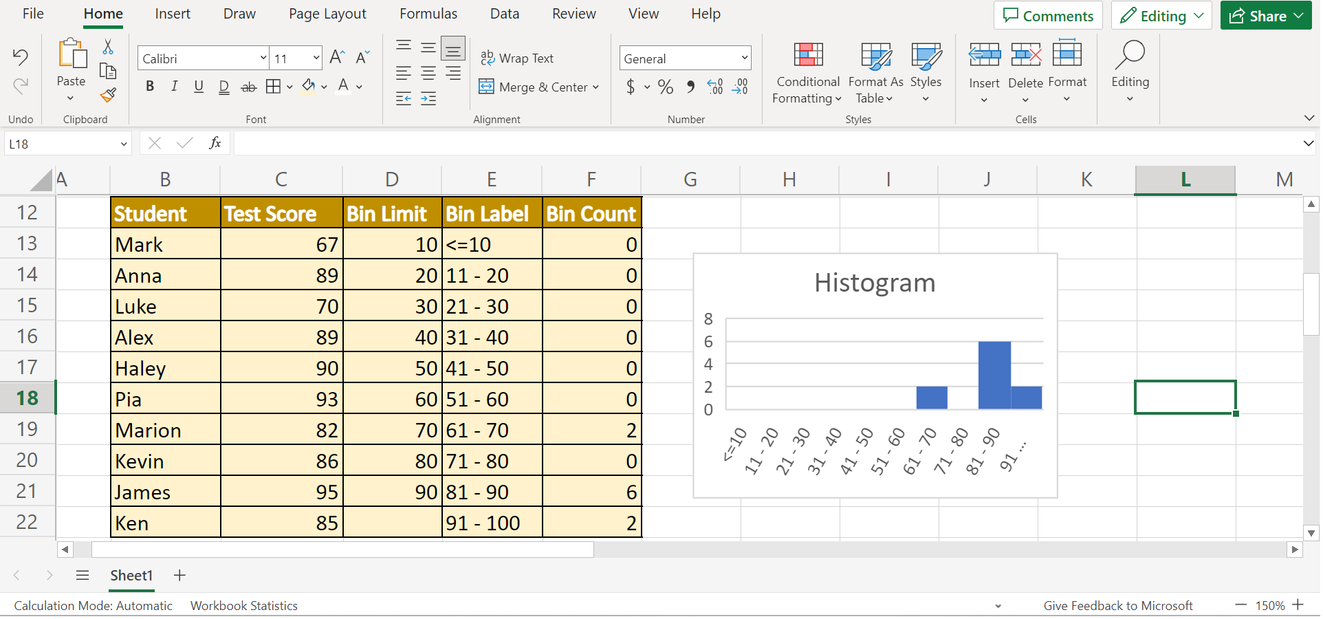 Data Binning in Excel