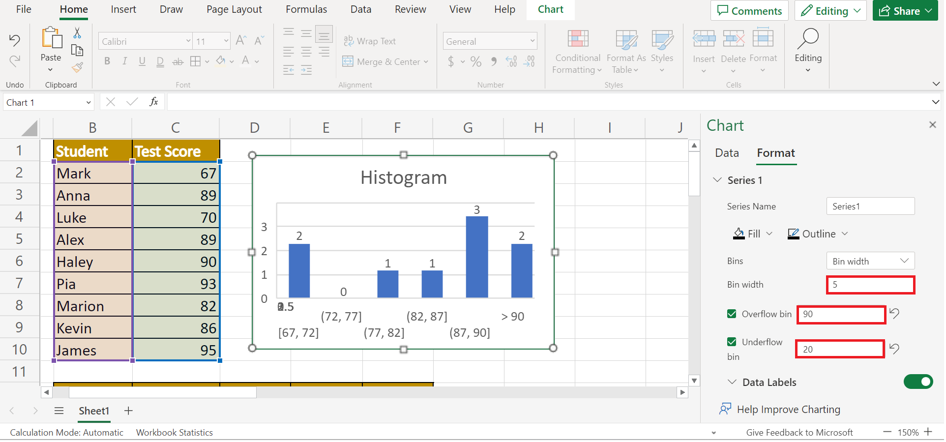 Data Binning in Excel