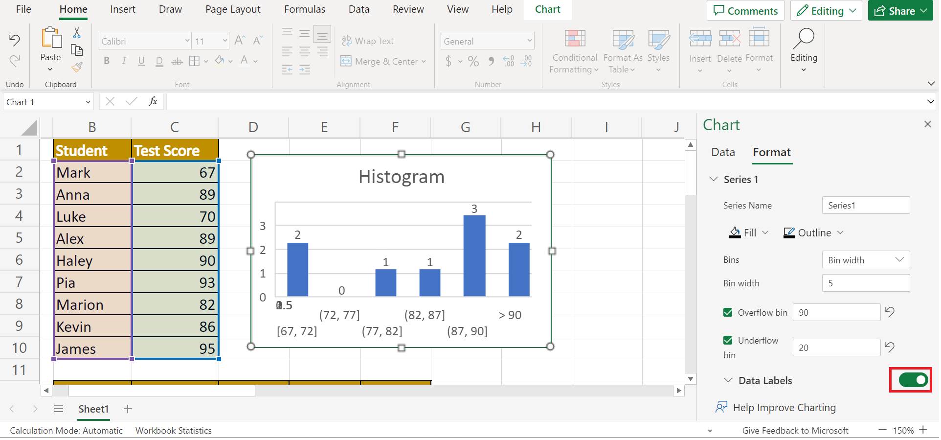 Data Binning in Excel