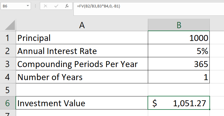 daily compound interest in Excel