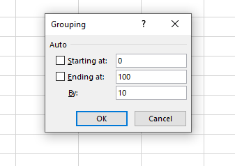 select size of intervals or groupings