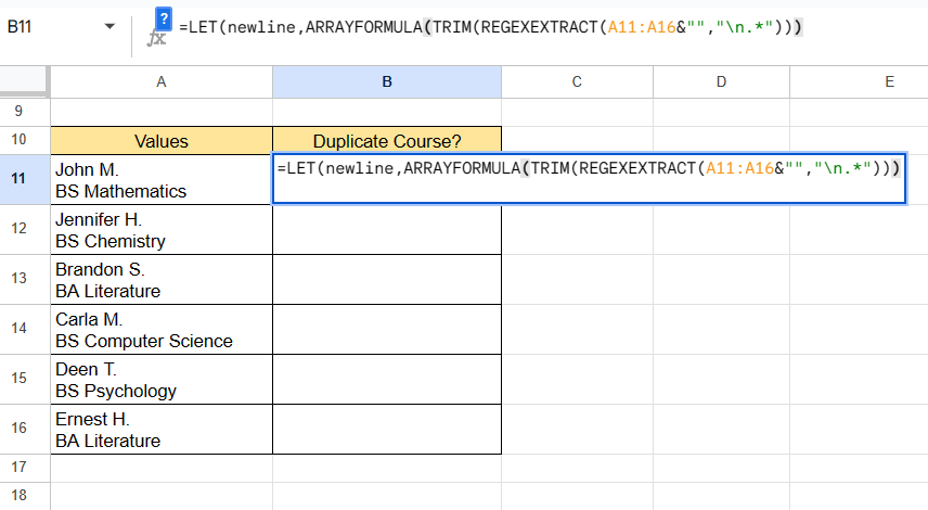 find duplicates with a single formula with LET