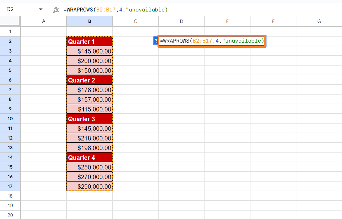 WRAPROWS Function in Google Sheets