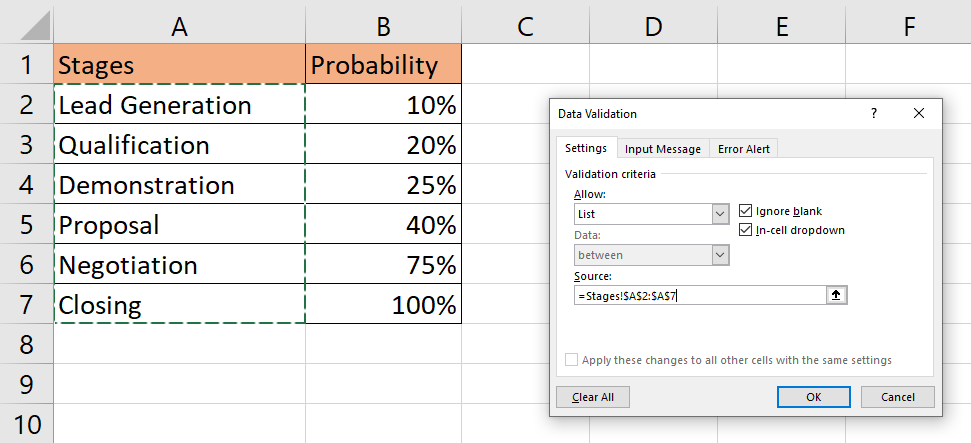 use list of stages as source for dropdown list options