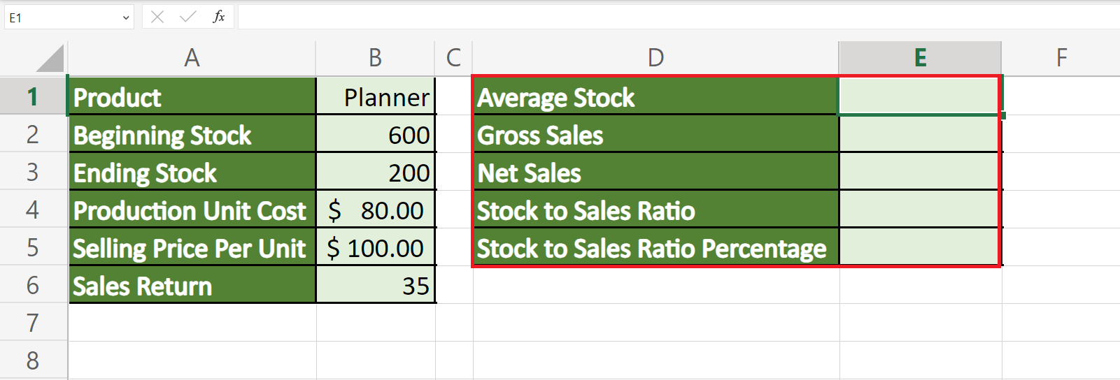 Stock to Sales Ratio in Excel
