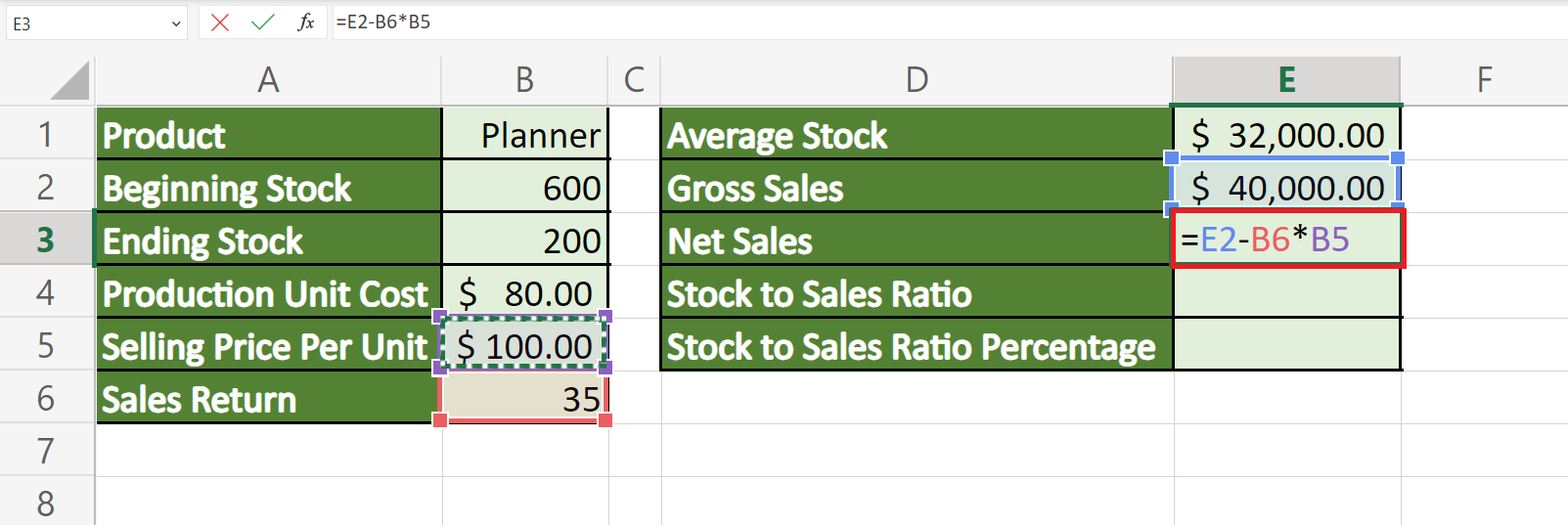 Stock to Sales Ratio in Excel