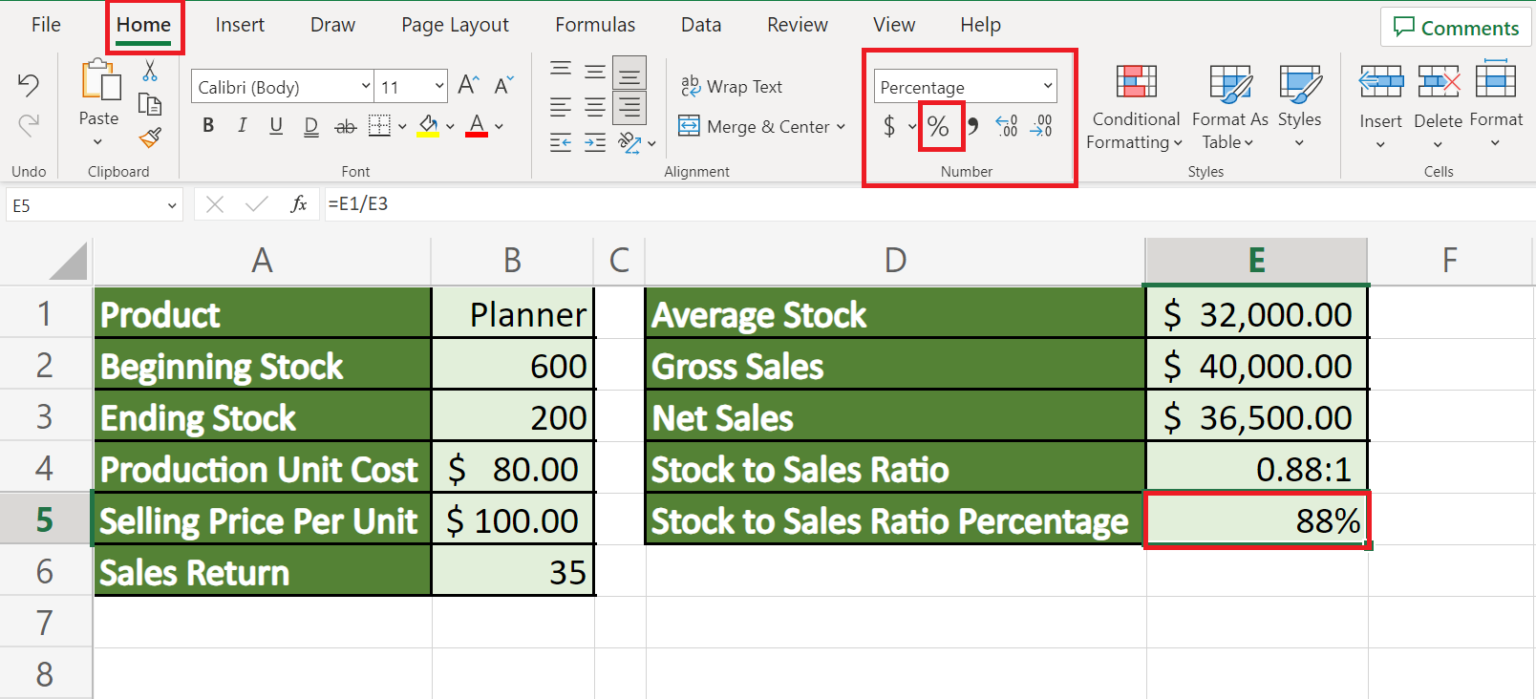 How to Calculate Stock to Sales Ratio in Excel Sheetaki