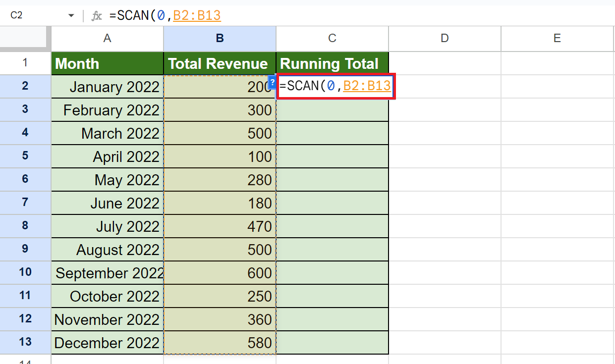 SCAN Function in Google Sheets