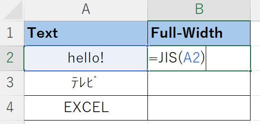 type JIS function in Excel
