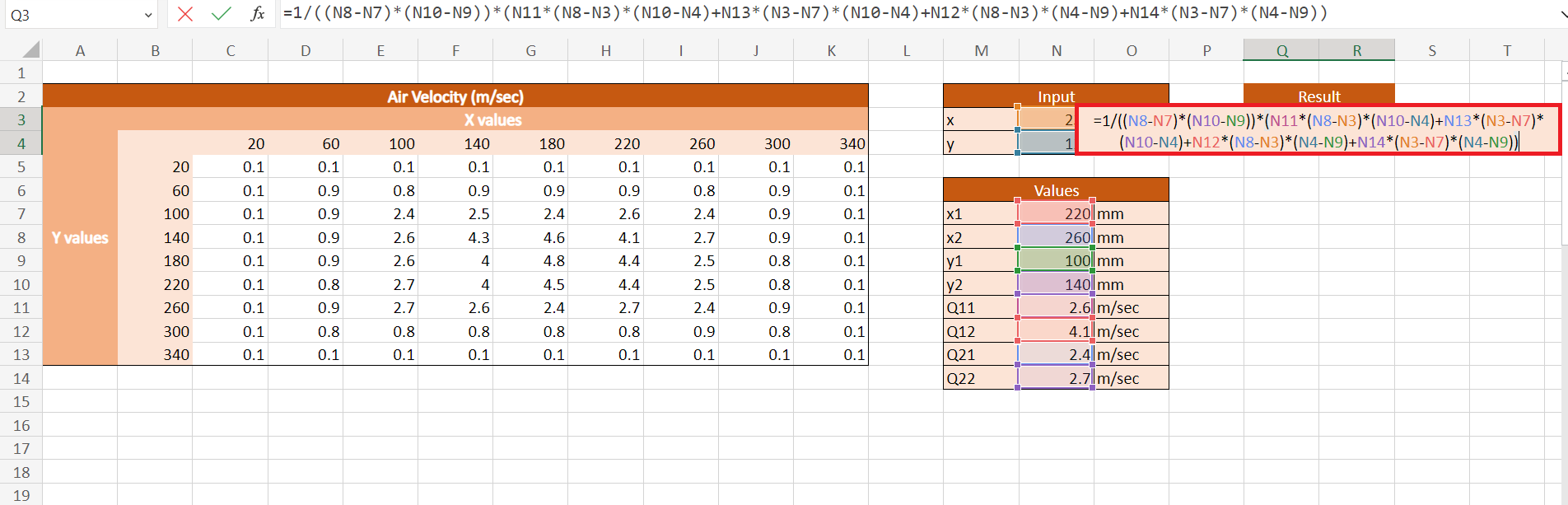 Bilinear Interpolation in Excel