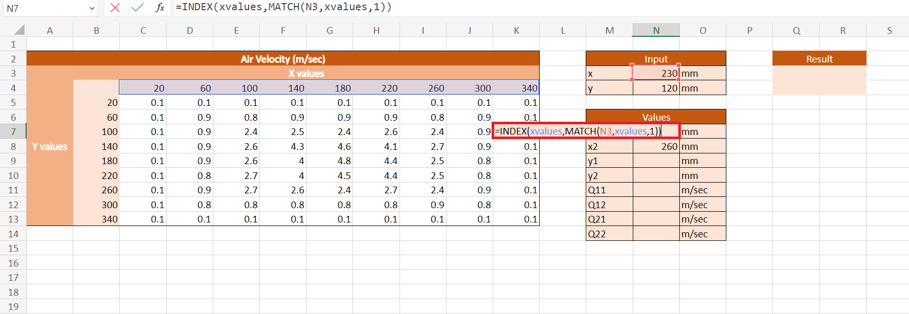 Bilinear Interpolation in Excel