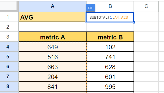 type range to find the subtotal of