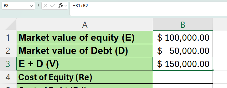 solve for the total market value of equity and debt
