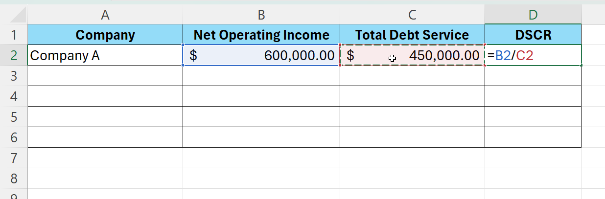 divide the net operating income by the total debt service