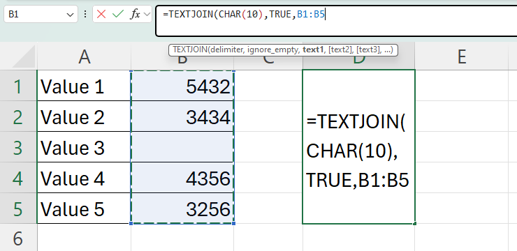 select range of values to join