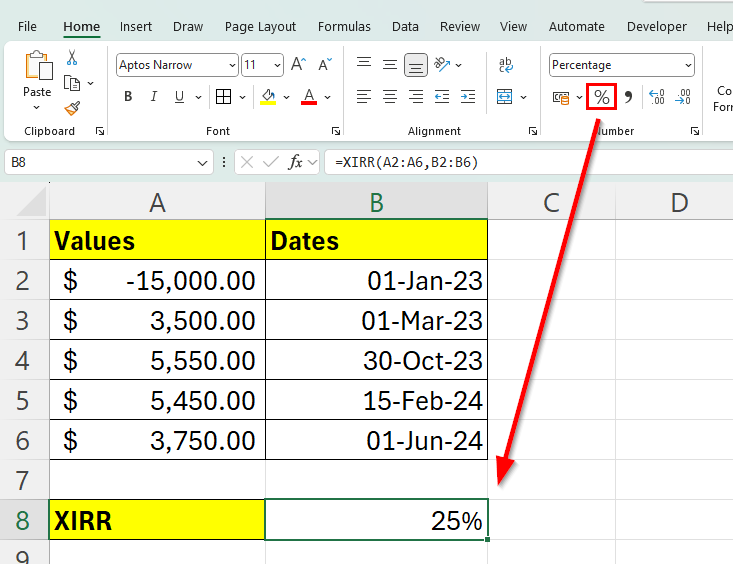 apply percentage formatting